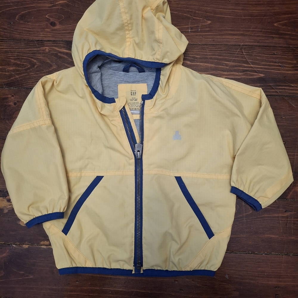 Yellow Hooded Jacket with Blue Trim